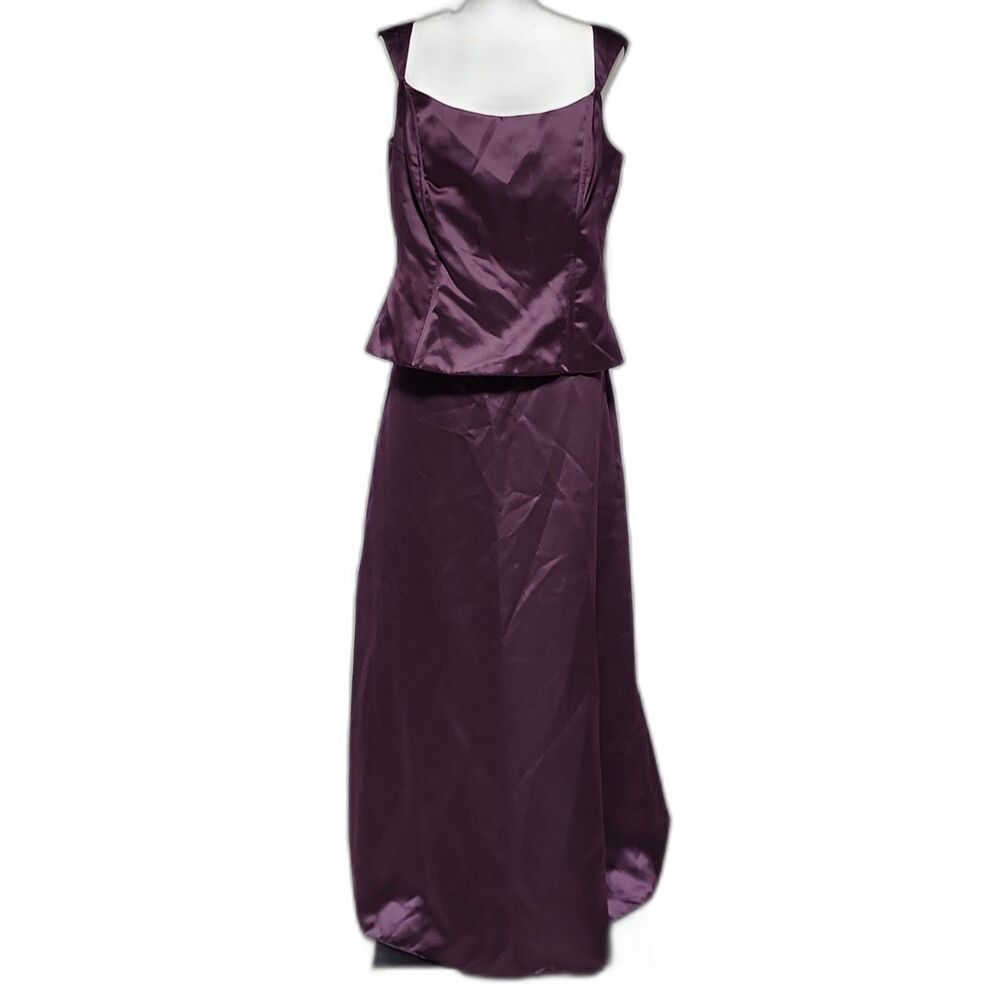 After Six Purple Satin Top & Long Skirt Set Size 14